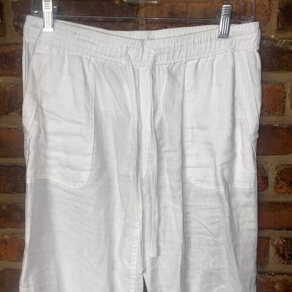 Kenar 100% Linen White Wide Leg Drawstring Pants Women's Size Small - Picture 2 of 5
